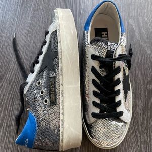 GOLDEN GOOSE HI STAR SEQUIN LEATHER SNEAKERS